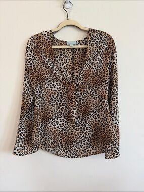 Veronica M Leopard Print V-Neck Blouse - Tan & Black